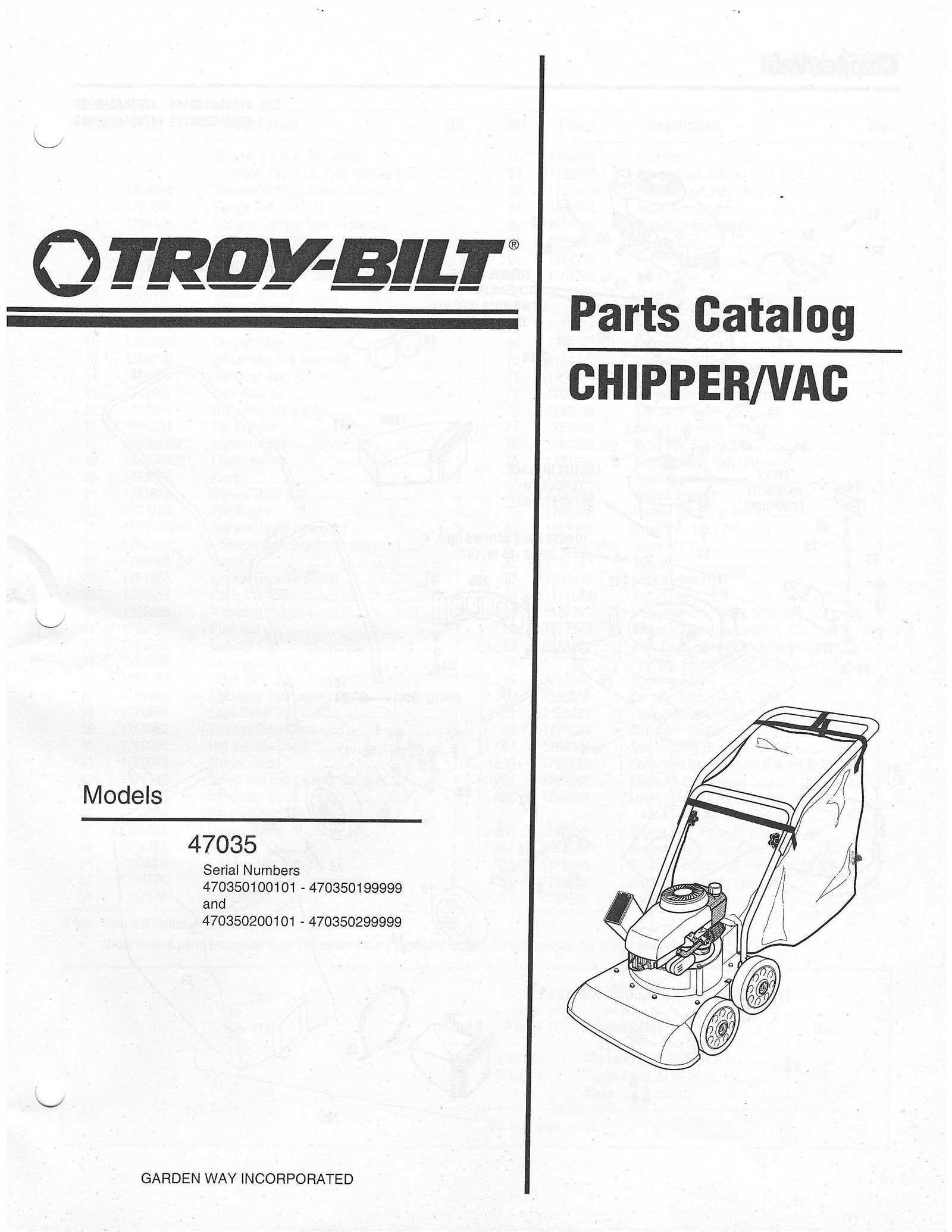 troy bilt chipper vac parts diagram