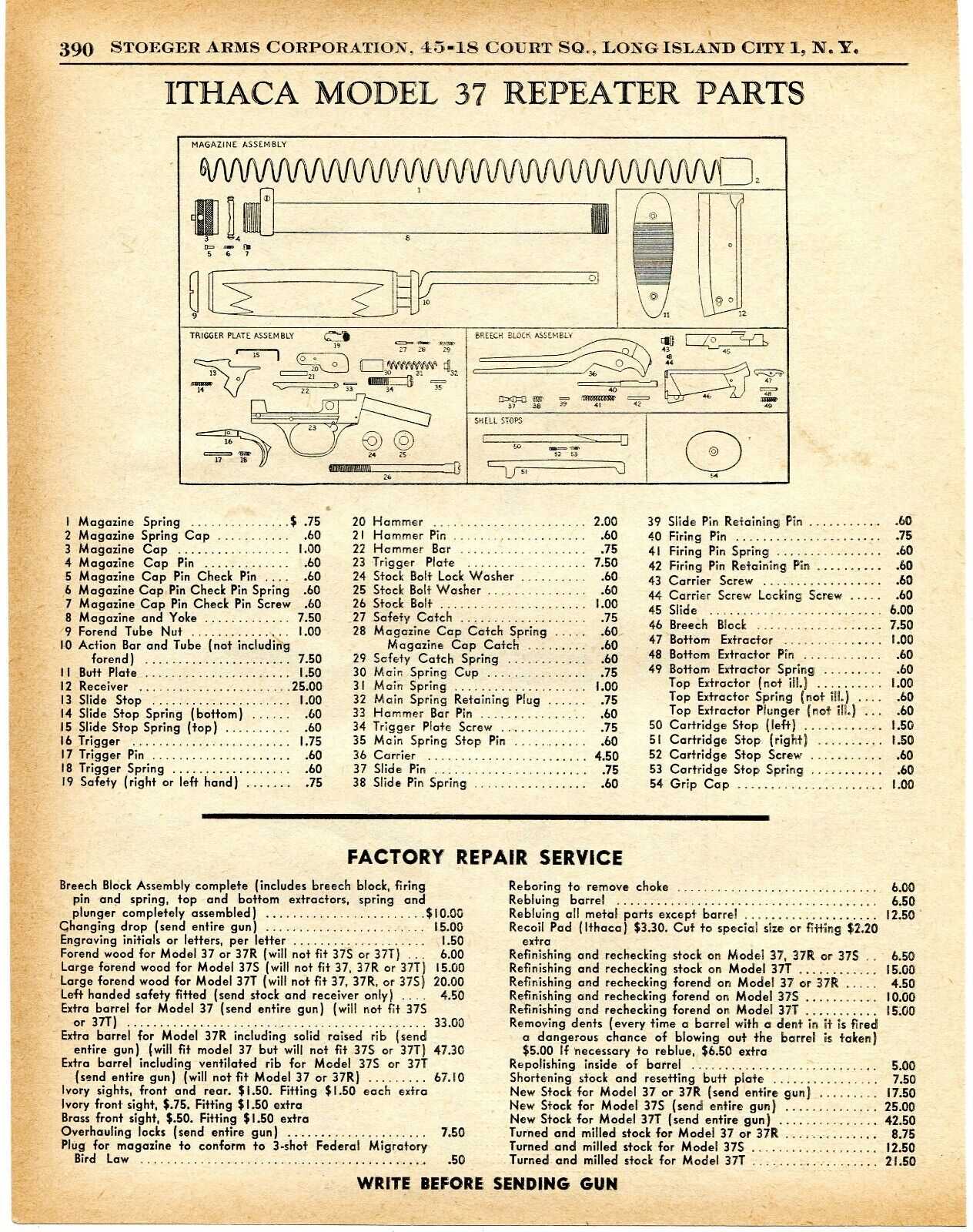 ithaca flues parts diagram