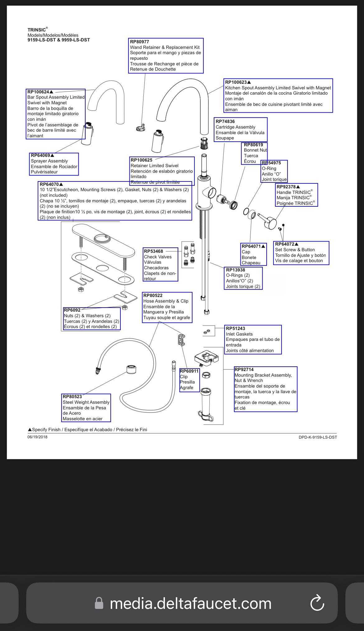 delta faucet parts diagram