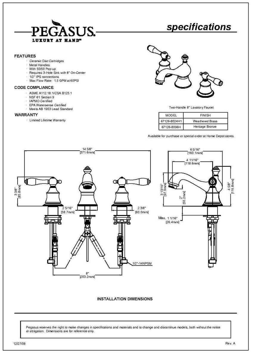 pegasus bathroom faucet parts diagram