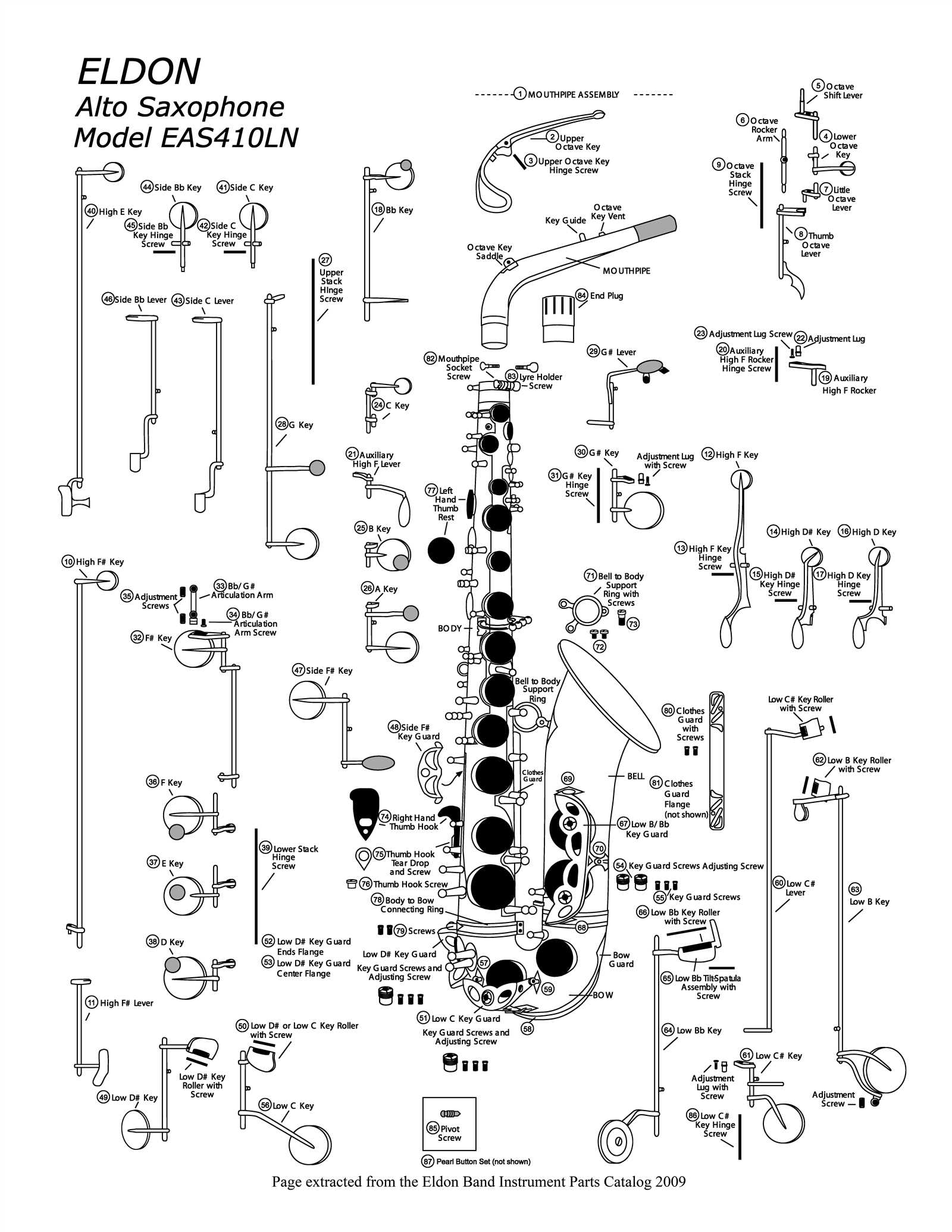 tenor saxophone parts diagram