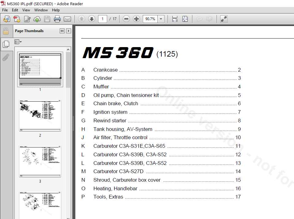 husqvarna ms360 parts diagram