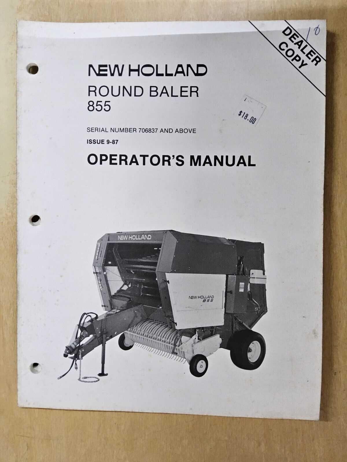 new holland 855 round baler parts diagram