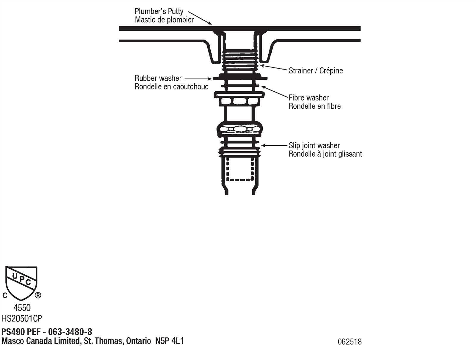 parts of a sink drain diagram