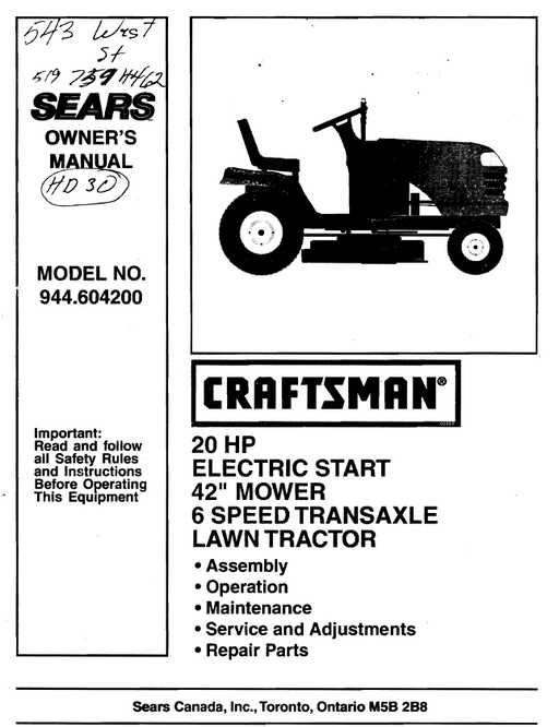 craftsman 30 inch riding mower parts diagram