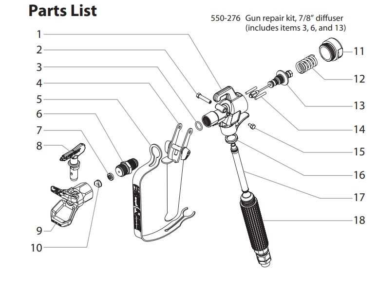 airless spray gun parts diagram