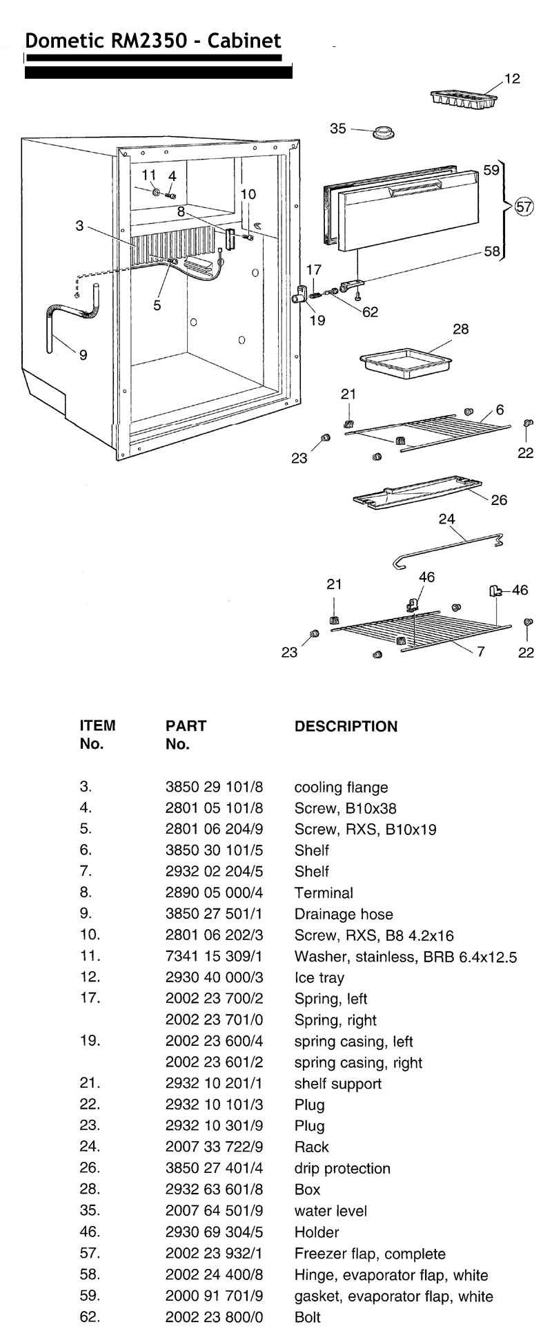 upright freezer parts diagram