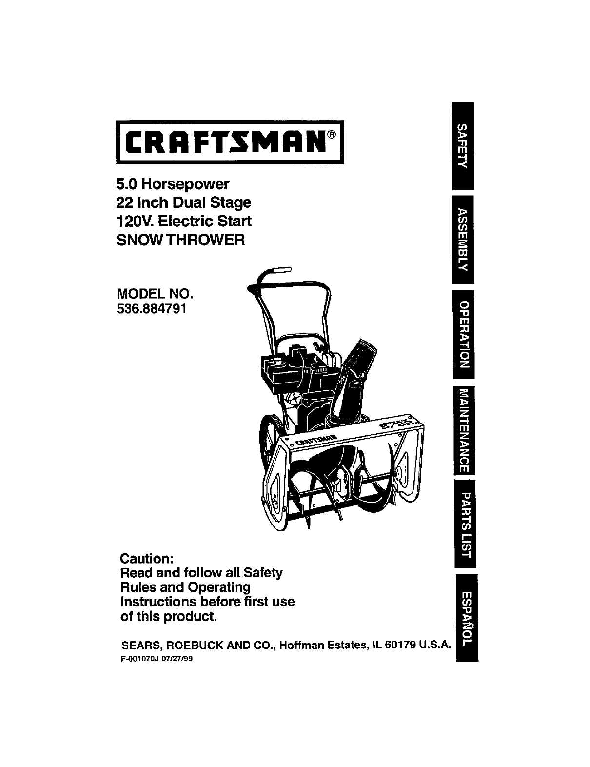 27 inch craftsman snowblower parts diagram