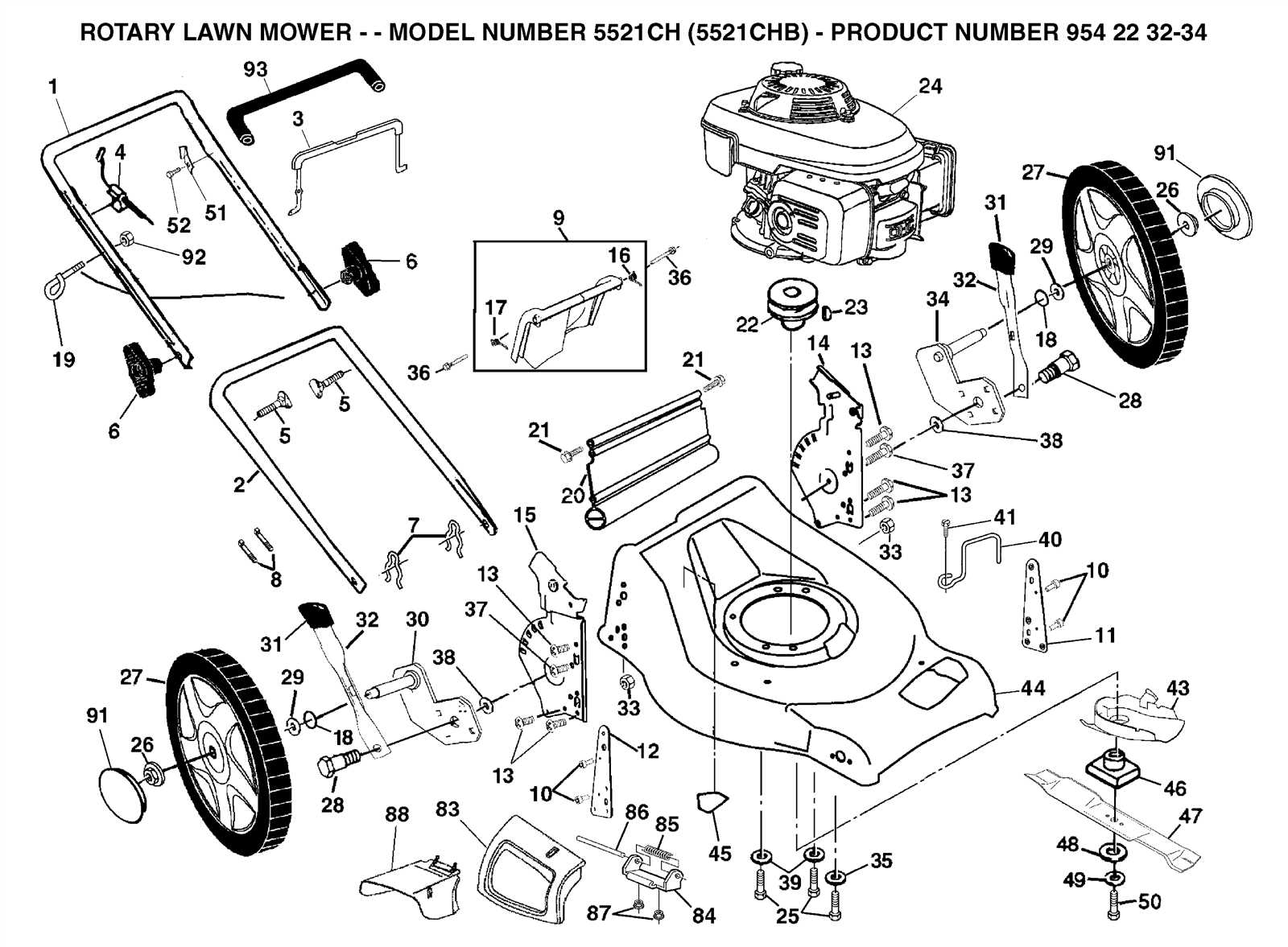 husqvarna lawn mower parts diagram